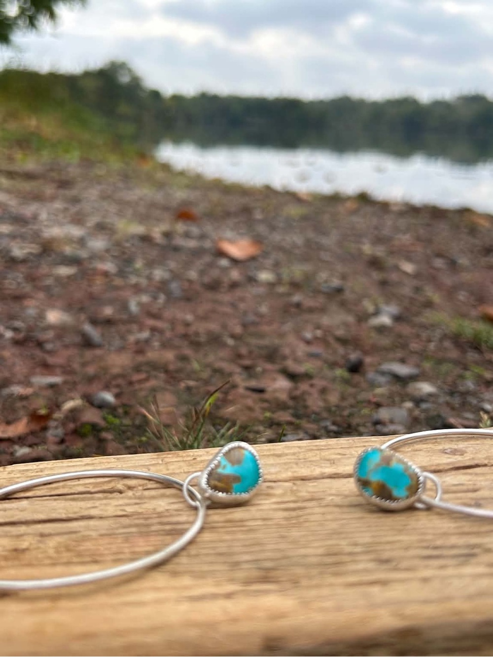 Royston Turquoise and Sterling Silver Hoop Earrings
